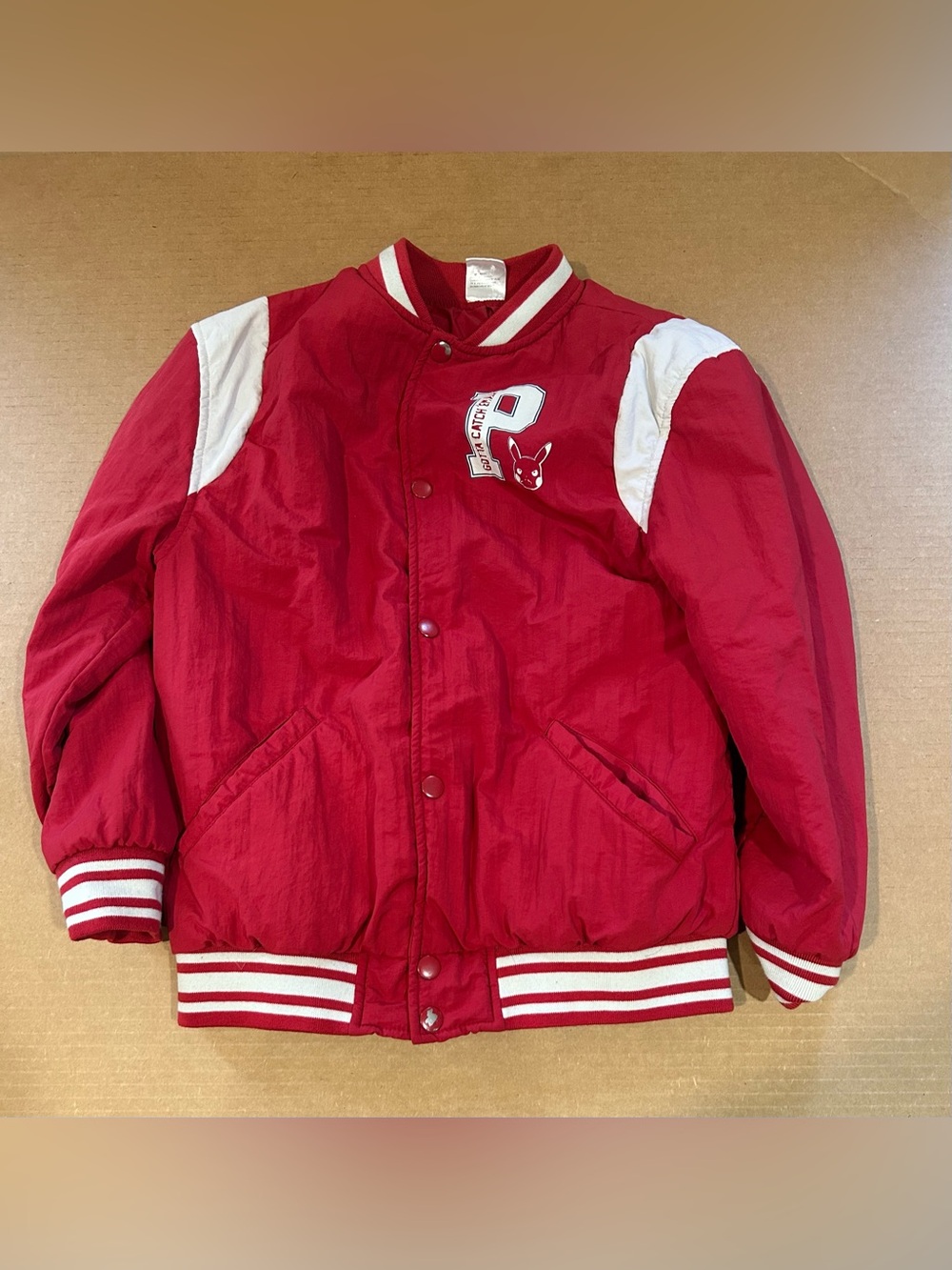 Pokemon Red Varsity Puffer Jacket with White Accents